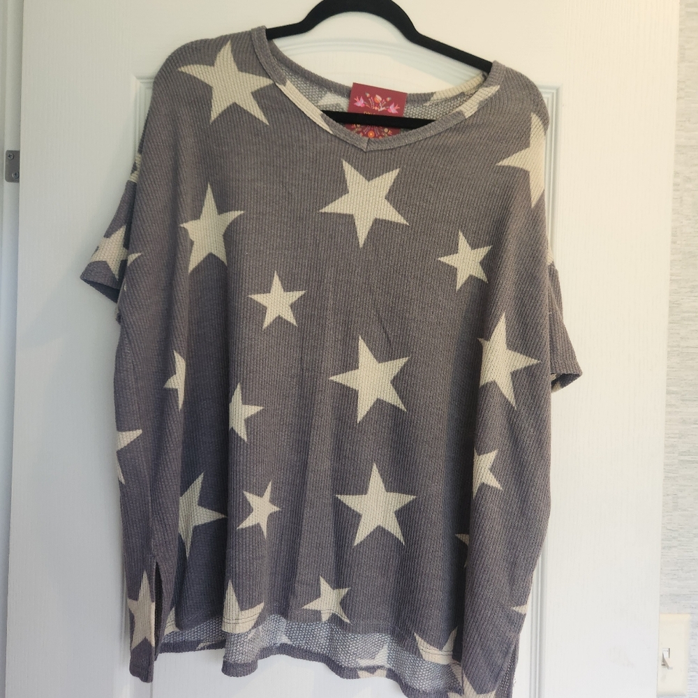 Hopely Blue and White Star Pattern Blouse Size S Euc
